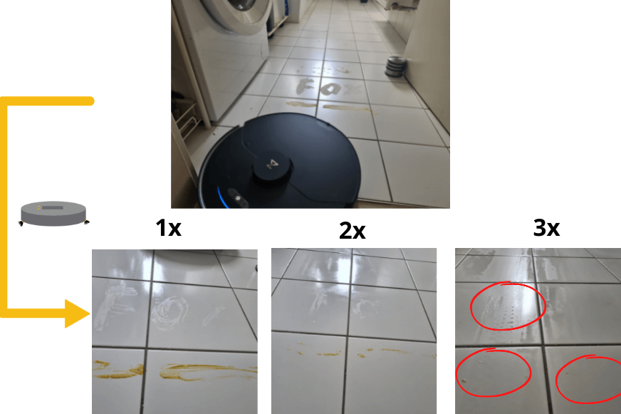 The mop test result of the Roborock S7 MaxV Ultra on a tiled floor is clearly displayed.